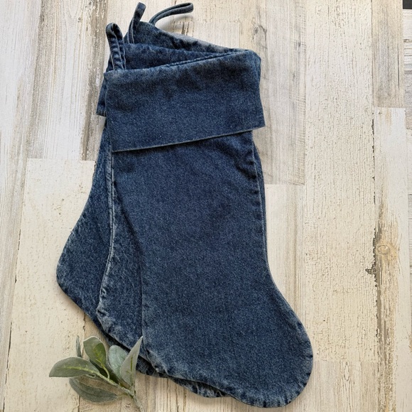 Vintage Stonewashed Denim Christmas Stocking (Set of 3) Holiday Decor - Picture 1 of 11